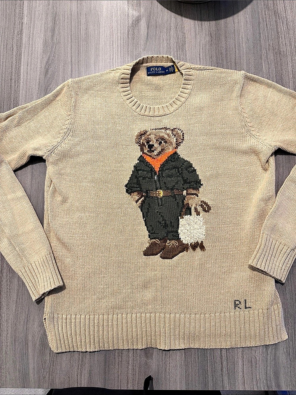 Polo Ralph Lauren Shearling Polo Bear Wool-Blend Jumper Shearling Crewneck Tan &